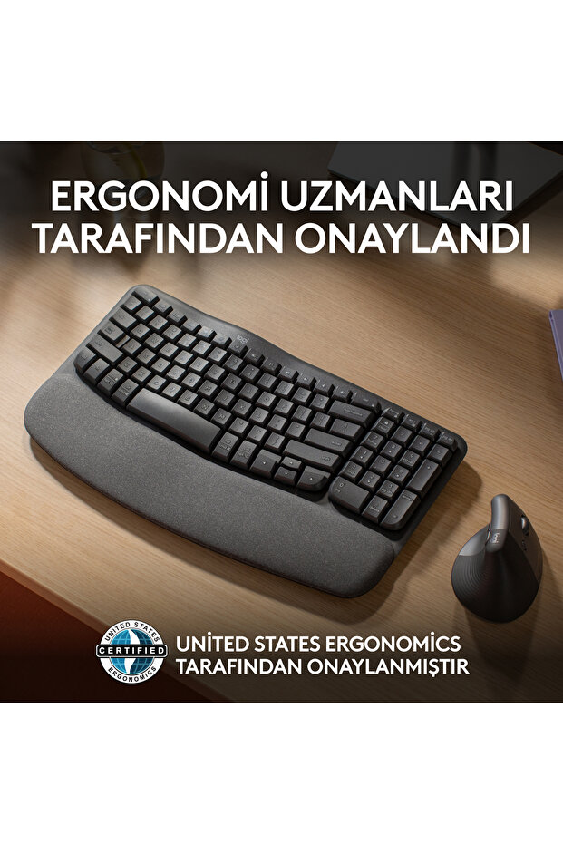 Wave Keys Kablosuz Bluetooth Dolgulu Avuç İçi Destekli Ergonomik Türkçe Q Klavye, Siyah 920-012311 - 5