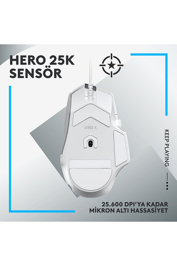 G G502 X Kablolu HERO 25K Sensörlü Yüksek Performanslı Oyuncu Mouse - Beyaz - 5