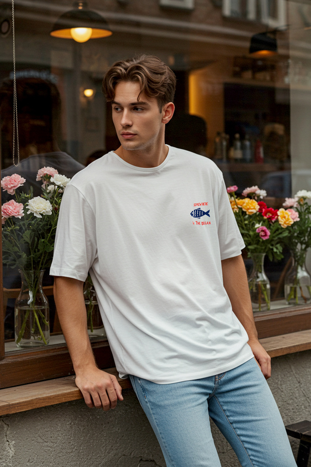 Ekru Oversize/Geniş Kesim %100 T-Shirt TMNSS22TS0318 - 2