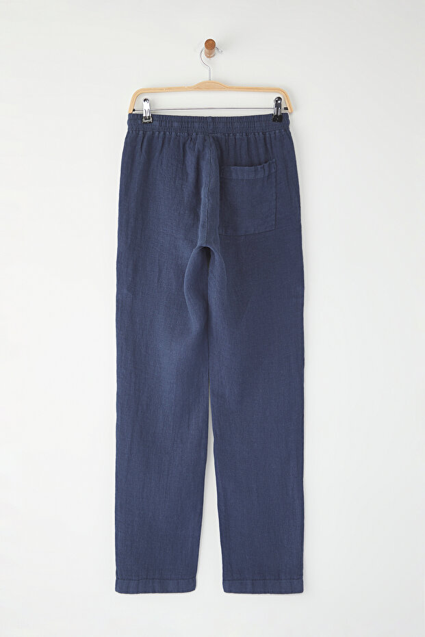 Lacivert %100 Keten Regular Fit Pantolon TMNSS24PL00018 - 15