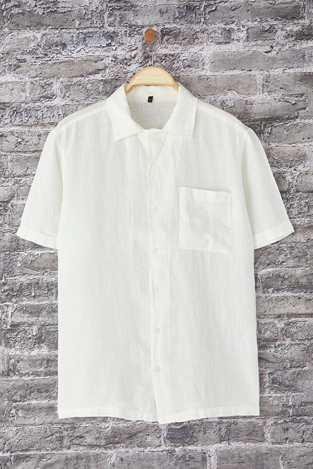 Beyaz %100 Keten Regular Fit Gömlek TMNSS25GO00056 - 5
