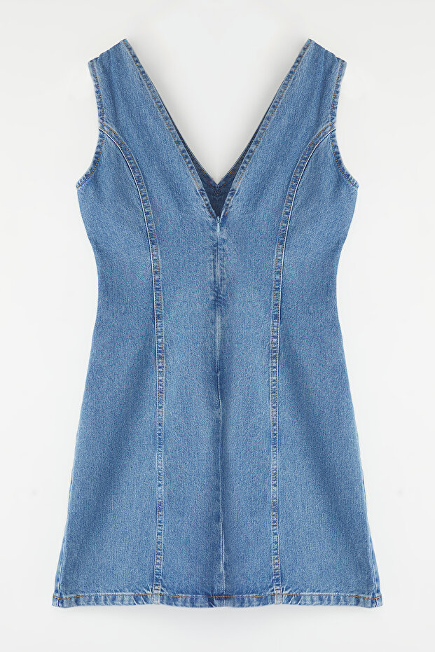 Mavi V Yaka Mini Denim Elbise TWOSS25EL00151 - 6