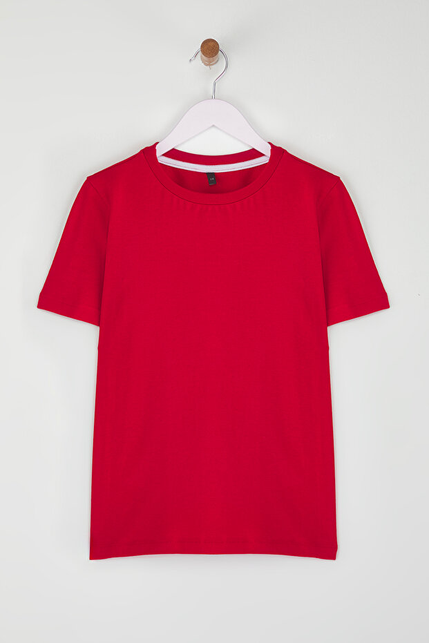 Kırmızı Unisex 1 Pamuk Basic 23 Nisan KısaKol Örme T-Shirt TKDSS25TS00006 - 2