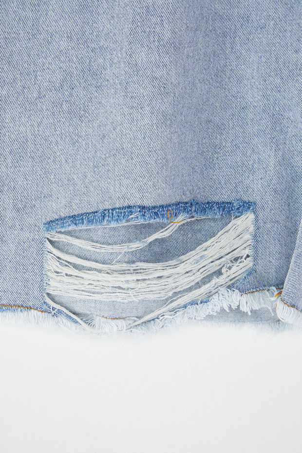 Mavi Yüksek Bel Destroy Detaylı Büyük Beden Denim Şort TBBSS25AP00034 - 6