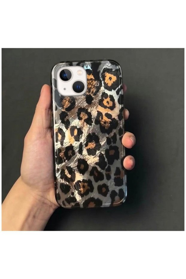 Apple iPhone 15 Plus Compatible Case Zebana Luxe Leopard Silicone Case Black