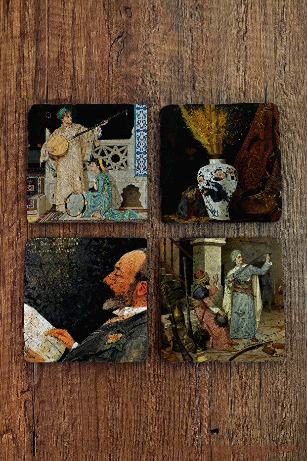 Natural Stone Coasters - Osman Hamdi Bey Works Printed 10X10Cm Stone Coasters