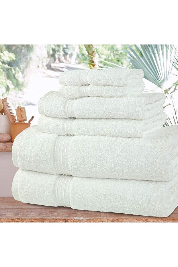 550 GSM Set of 6 100% Cotton Towel Set - White