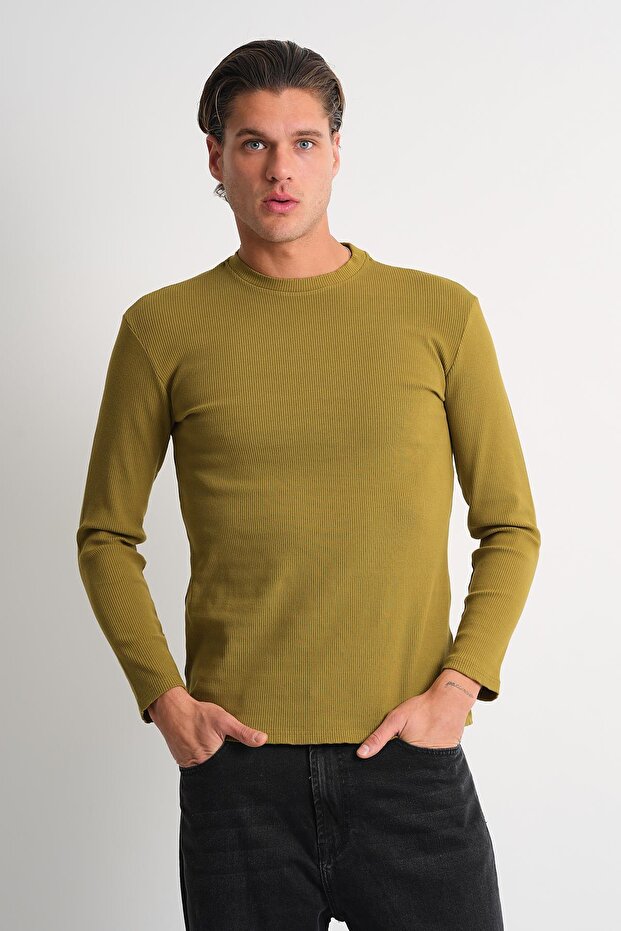 Crew Neck Slim Fit Long Sleeve Men's T-Shirt