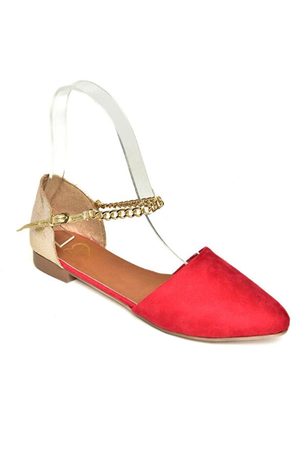Piros arany velúr női balerina B726024402 - 6