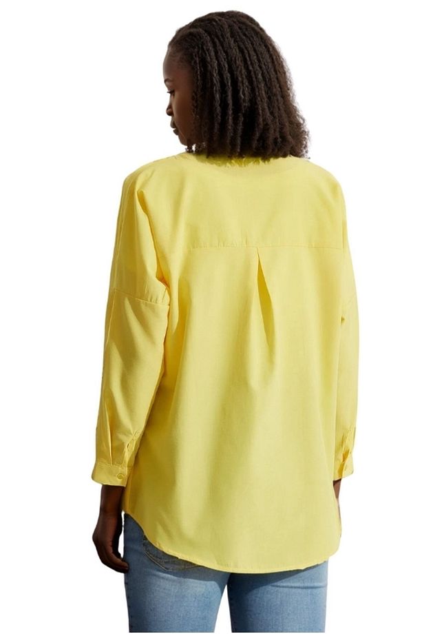 Kadın Sarı Oversize Uzun Basic Gömlek - 3