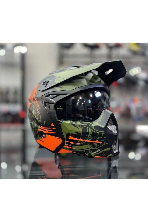 X1-X SEUL Matt Warrior Black Army Orange Moduler Kask - 4