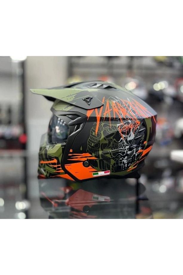 X1-X SEUL Matt Warrior Black Army Orange Moduler Kask - 1