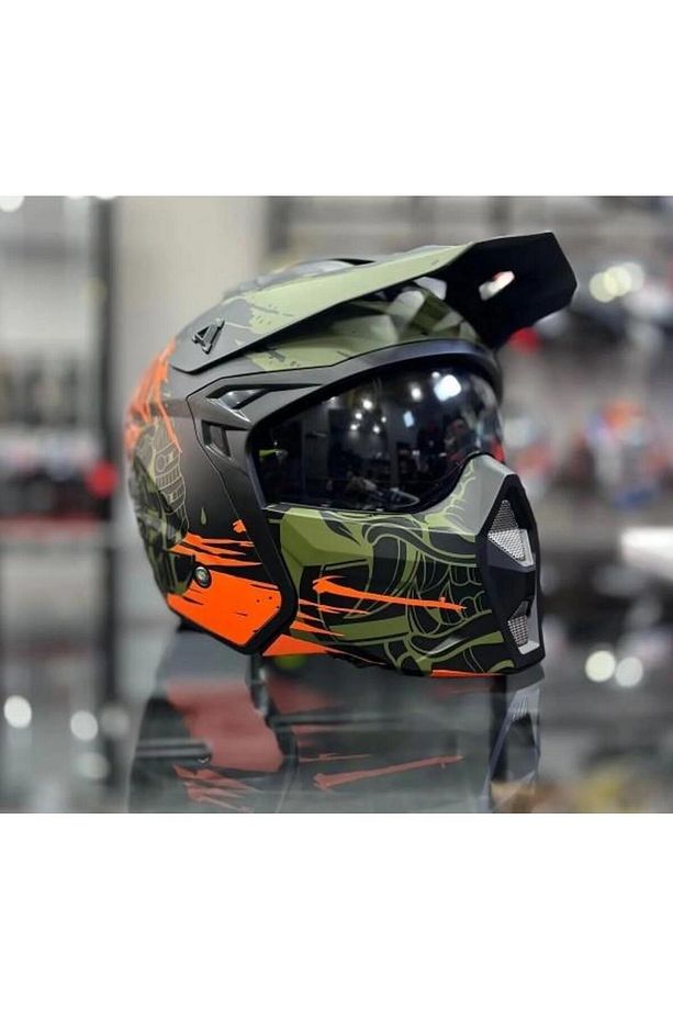 X1-X SEUL Matt Warrior Black Army Orange Moduler Kask - 2