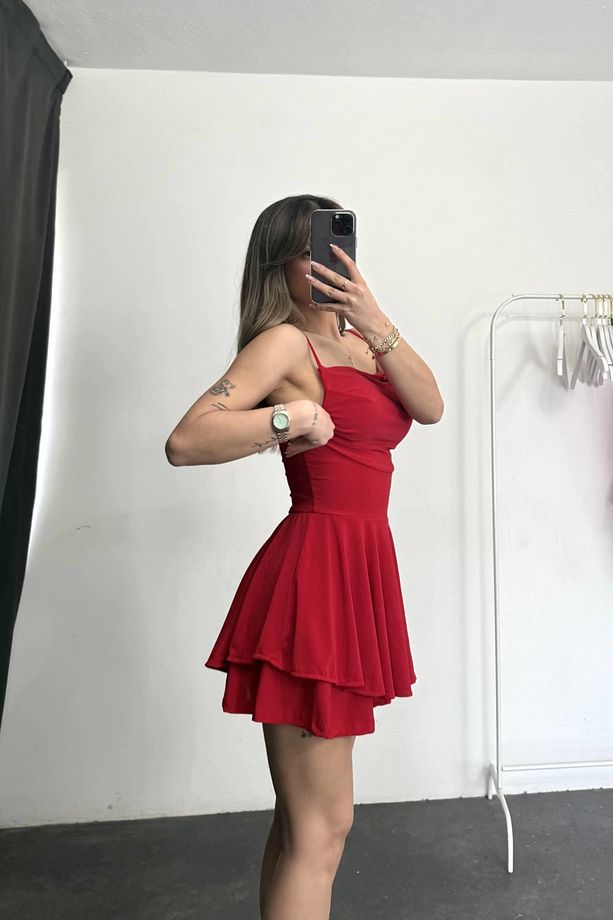 Askılı Şort Etekli Mini Elbise - 3