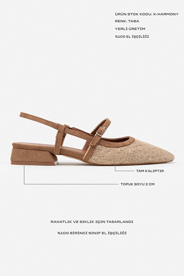 Dámske balerínky X-Harmony Wicker Tan Belt Detail so špicatou špičkou na krátkom podpätku - 3