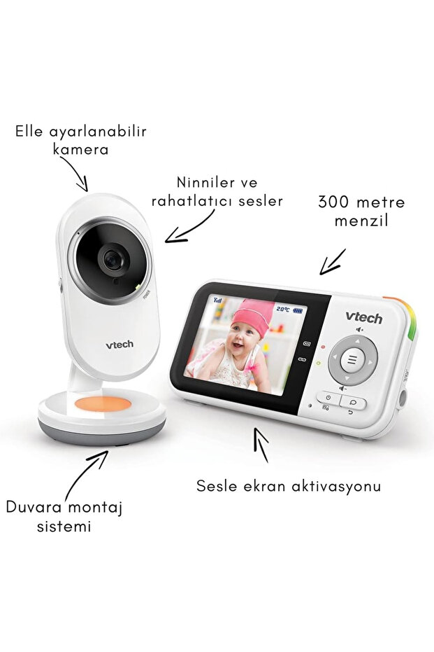 Bebek Monitörü, 2.8" Ekran, Gece Lambası, Ninni, VOX Modu - 2