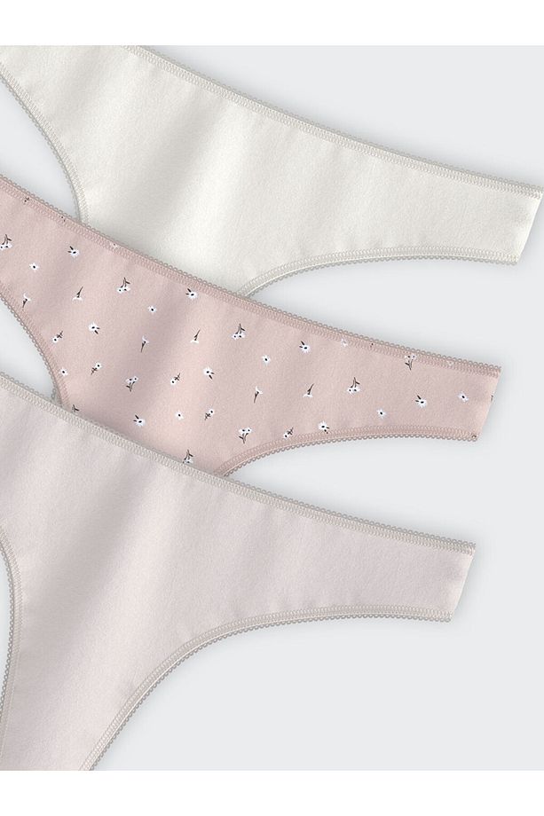 Pembe Çiçekli Tanga Külot 3'lü Paket - 3