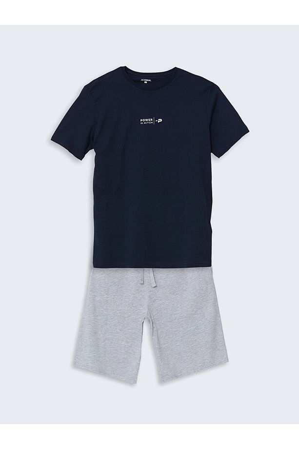 Lacivert Standart Kalıp Erkek Şortlu Pijama Takımı - 1