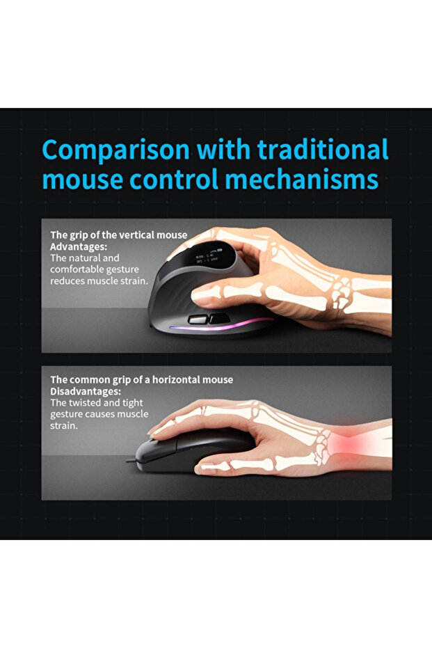 F-35C Dikey Ergonomik Bluetooth Led Ekran Mouse 4000DPI - 6