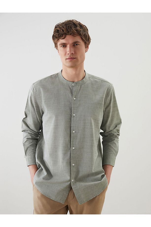 LCW Vision Yeşil Regular Fit Uzun Kollu Poplin Erkek Gömlek - 1