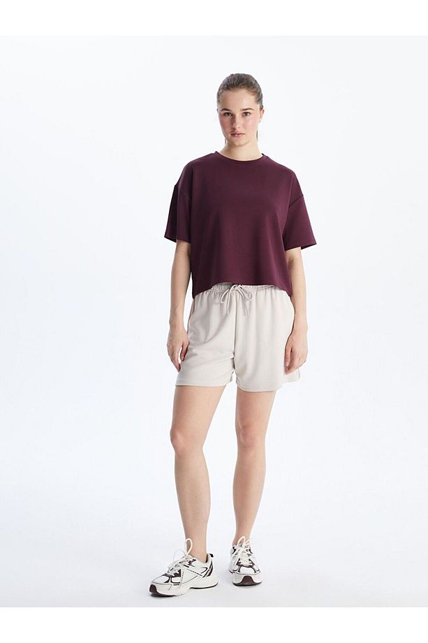 XSIDE ACTIVE Mürdüm Bisiklet Yaka Oversize Crop Kadın Spor Tişört - 2
