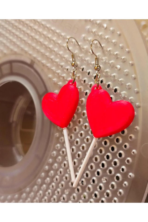 Red Heart Lollipop Candy Themed Plastic Earrings with Colorful Figures - Lightweight and Fun Design