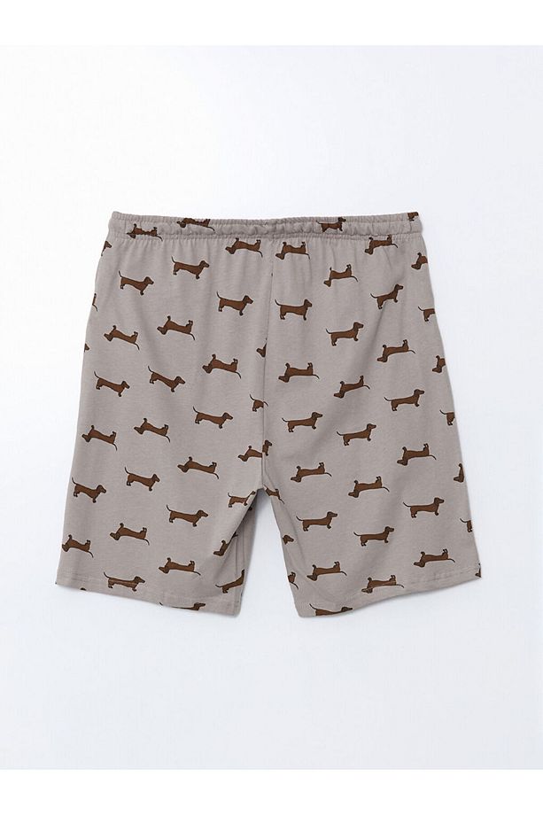Bej Standart Kalıp Erkek Şortlu Pijama Takımı - 5