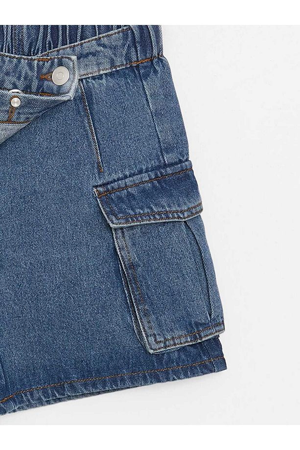 Beli Lastikli Kız Çocuk Jean Şort Etek - 3