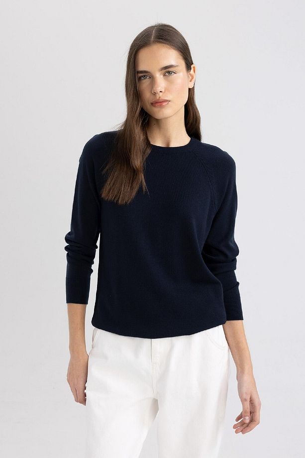 Regular Fit Yumuşak Dokulu Bisiklet Yaka Reglan Kol Basic Düz Triko Kazak I6913az24wn - 5