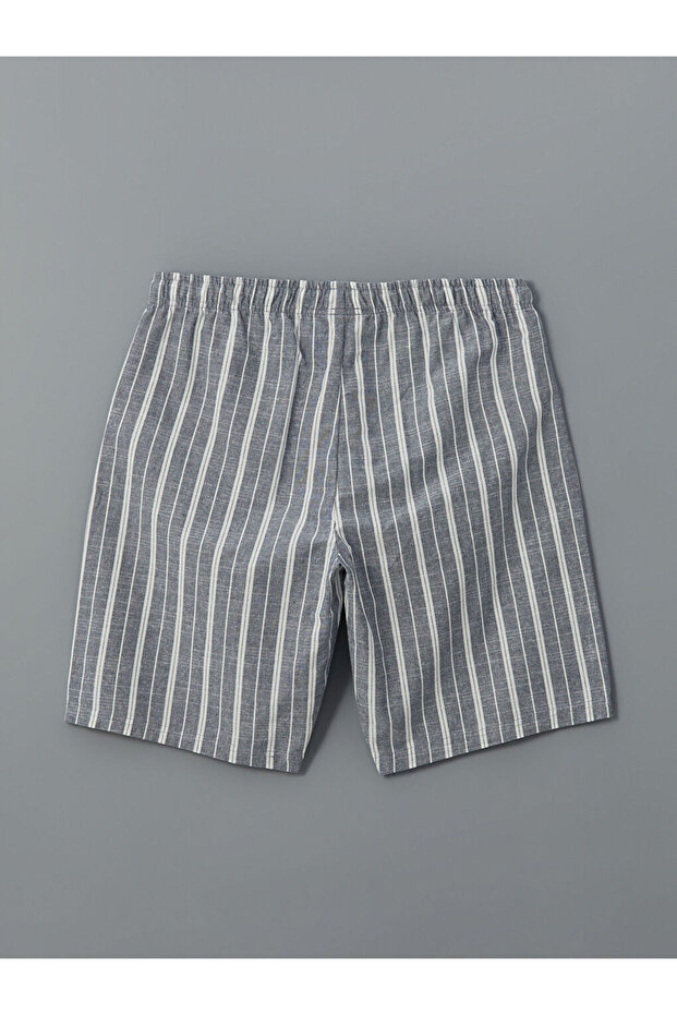 Ekru Standart Kalıp Erkek Şortlu Pijama Takımı - 7