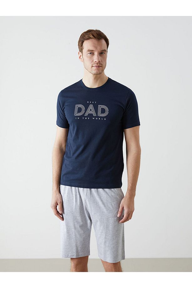 Lacivert Standart Kalıp Erkek Şortlu Pijama Takımı - 1