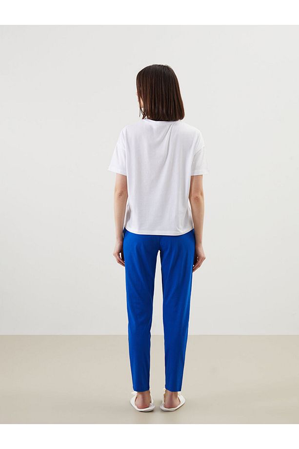 LCW DREAM Mavi Bisiklet Yaka Baskılı Kadın Pijama Takımı - 4