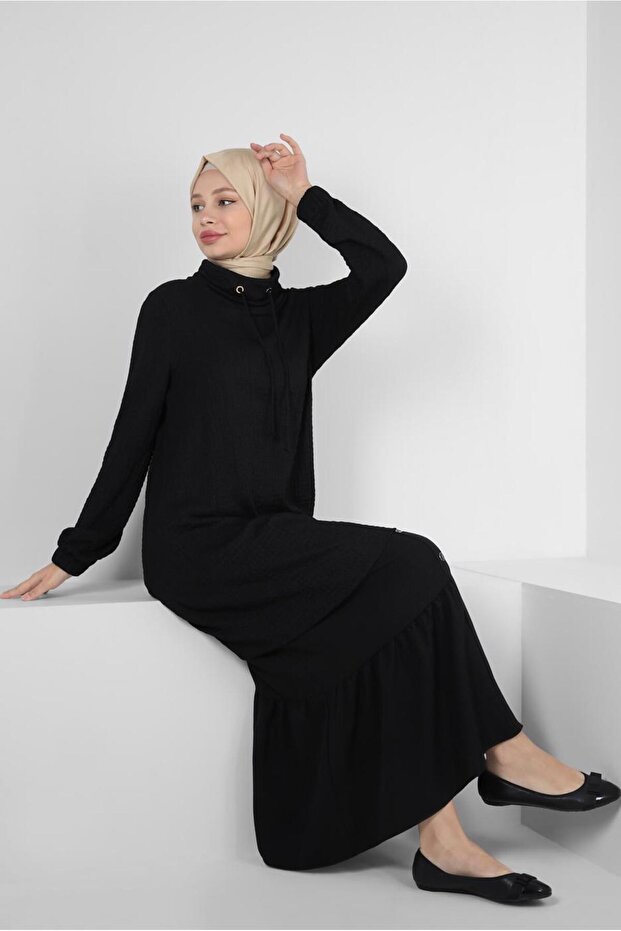 LAPEL BINDING DETAILED CUFFS ELASTIC TUNIC 43931 - 2