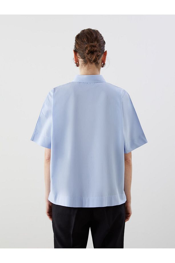 LCW Comfort Mavi Oversize Poplin Kadın Gömlek - 4