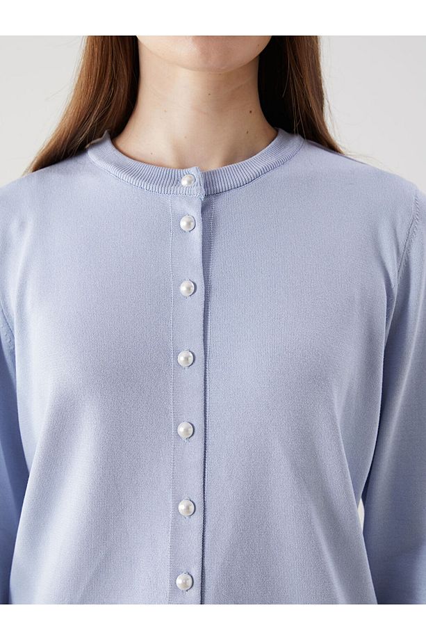 LCW Modest Mavi Bisiklet Yaka Kadın Triko Hırka - 3