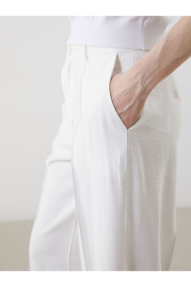 LCW Modest Ekru Loose Fit Geniş Paça Kadın Pantolon - 3