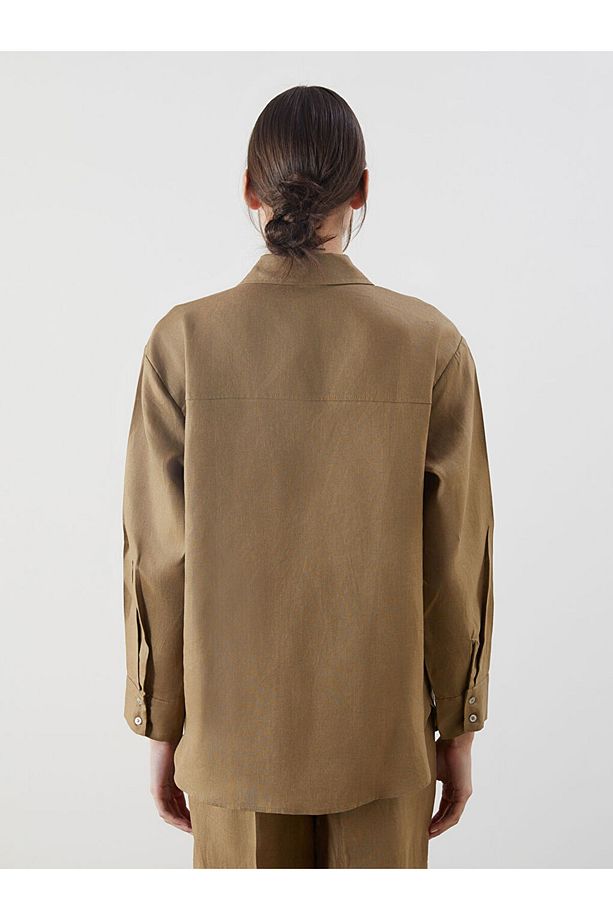 LCW Vision Haki Oversize Keten Kadın Gömlek - 7