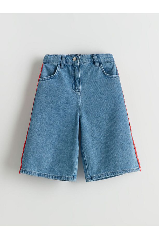 LCW Kids İndigo Beli Ayarlanabilir Lastikli Kız Çocuk Jean Şort - 1
