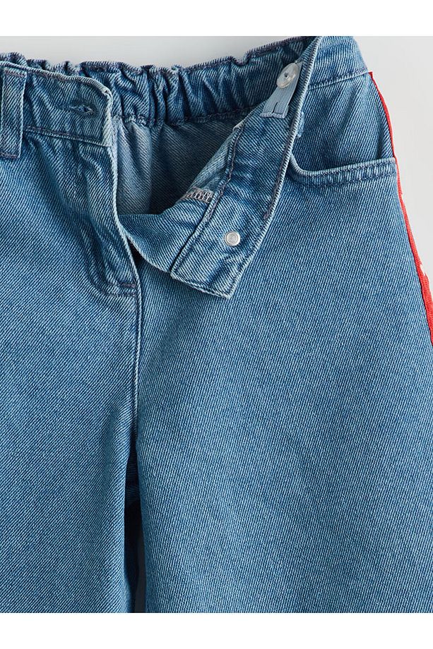 LCW Kids İndigo Beli Ayarlanabilir Lastikli Kız Çocuk Jean Şort - 3