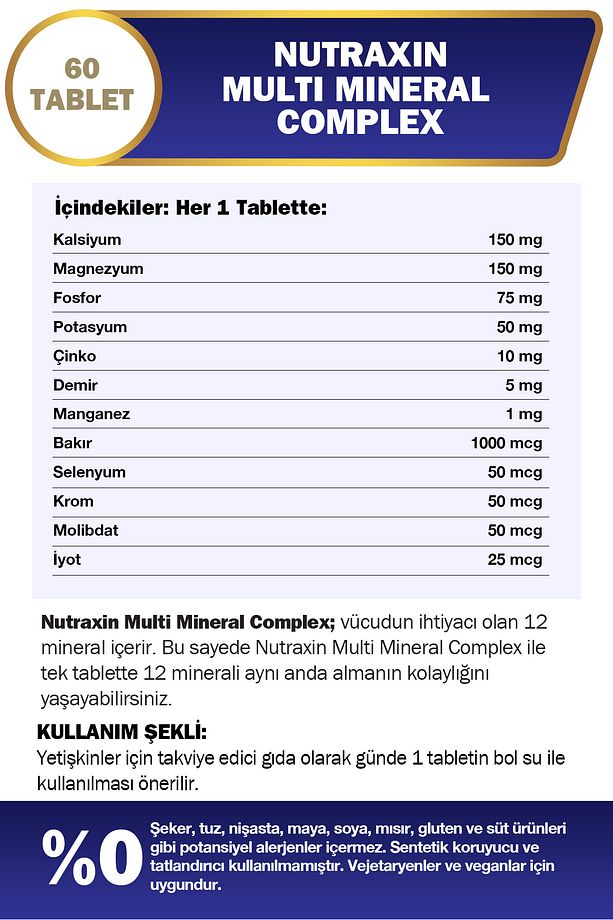Multi Mineral Complex 60 Tablet Magnezyum, Kalsiyum, Çinko, Demir, İyot, Krom - 8