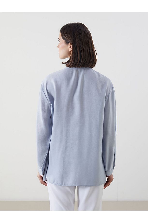 LCW Modest Mavi Taşlı Oversize Kadın Gömlek Tunik - 4