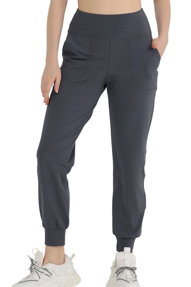 Kadın Curve Eşofman Alt Antrasit Jogger Dalgıç Kumaş Yüksek Bel Çift Cepli Joggers 1061 - 3