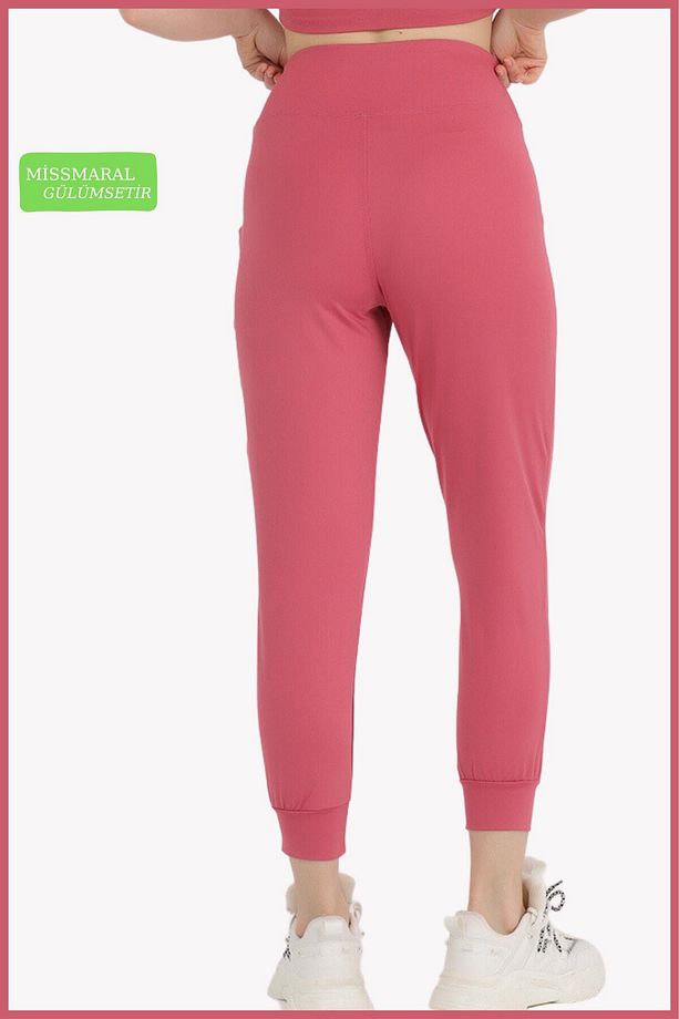 Kadın Curve Eşofman Alt Gül Kurusu Jogger Dalgıç Kumaş Yüksek Bel Çift Cepli Joggers 1061 - 2