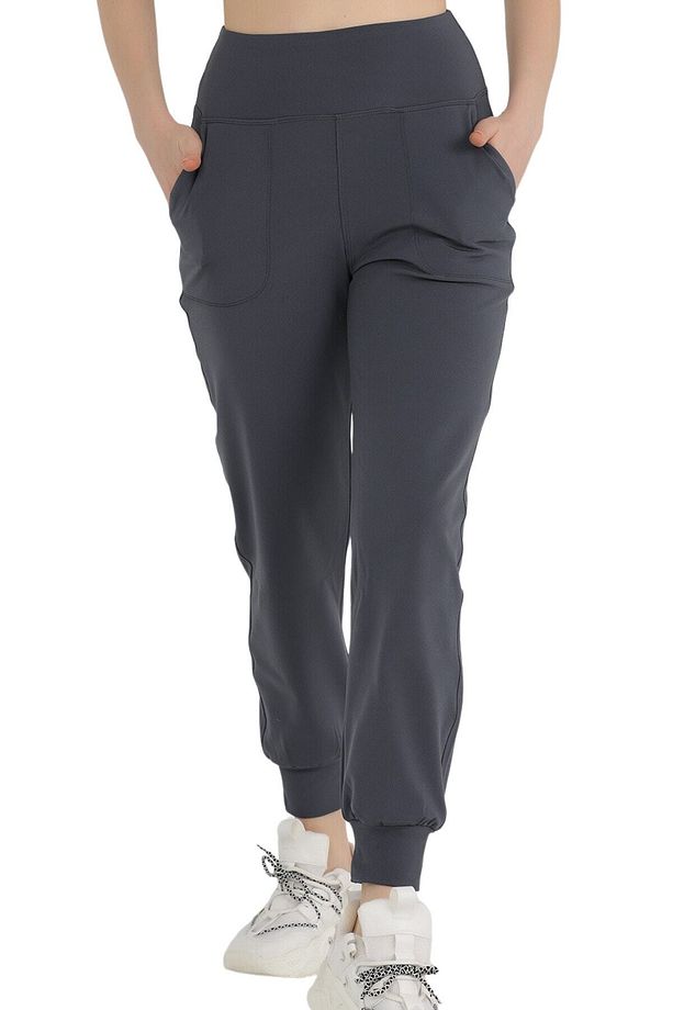 Kadın Curve Eşofman Alt Antrasit Jogger Dalgıç Kumaş Yüksek Bel Çift Cepli Joggers 1061 - 4