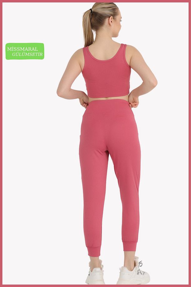 Kadın Curve Eşofman Alt Gül Kurusu Jogger Dalgıç Kumaş Yüksek Bel Çift Cepli Joggers 1061 - 7