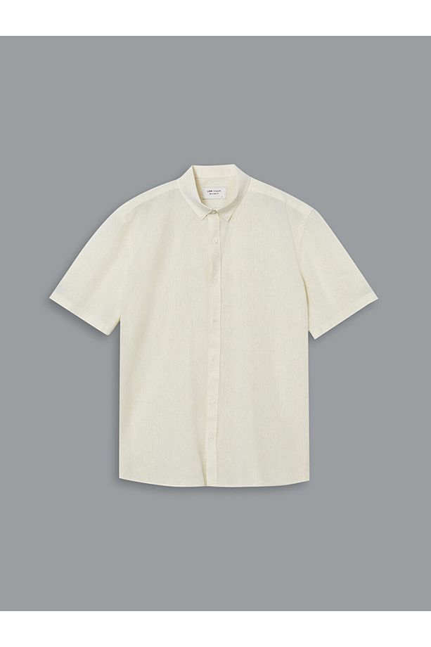 LCW Vision Regular Fit Kısa Kollu Keten Karışımlı Erkek Gömlek - 5