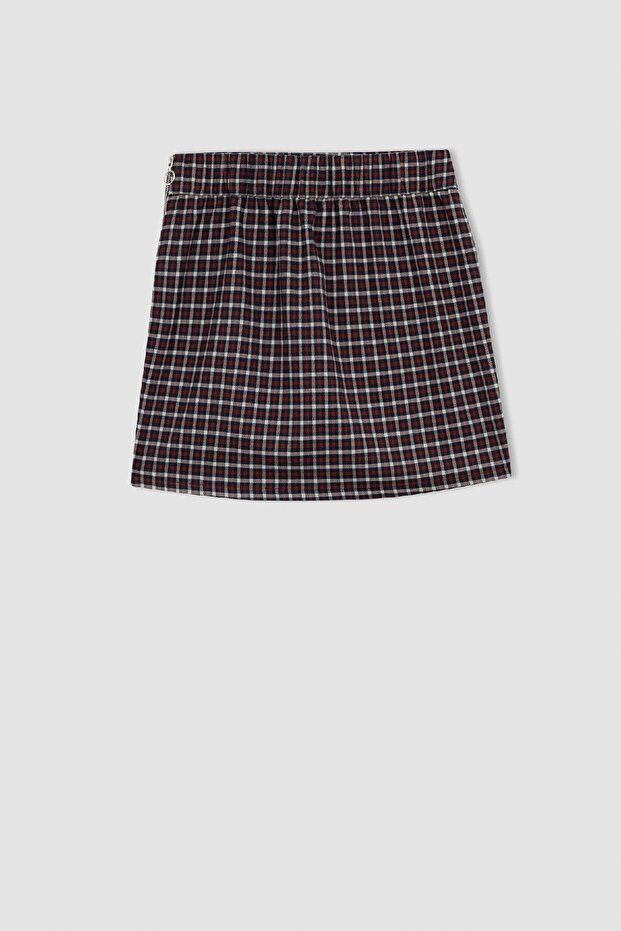 Kare Desenli Yırtmaçlı Dokuma Mini Etek A2289ax22au - 7