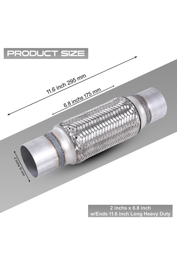 Egzoz Spiral Flex Borusu,51mmx 295mm Üniversal Tip,  Paslanmaz Çelik Çift Örgülü Flex Borusu - 1
