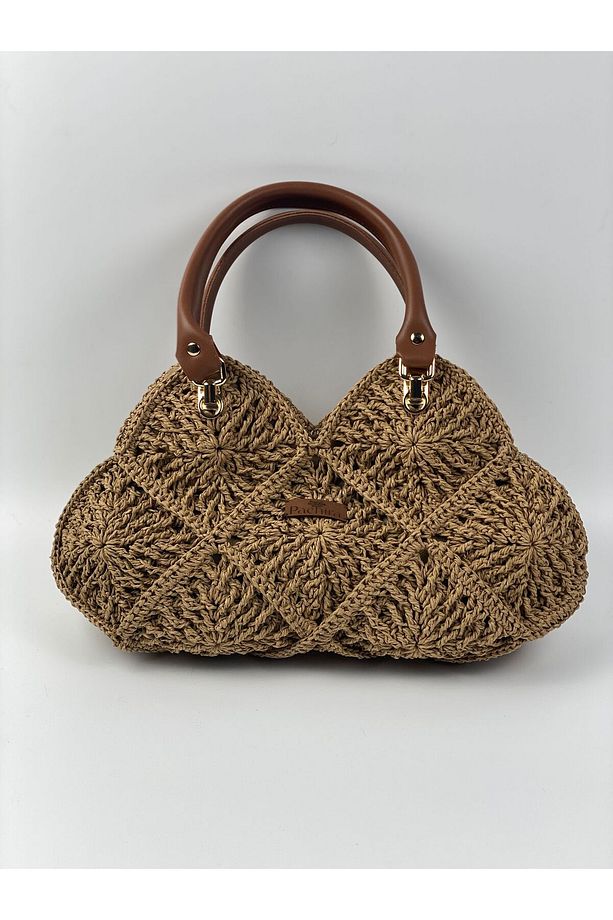 Kağıt İp kol çantası, Pramit Model En 38 cm.Uzunluk 24 cm.Gövde 20 cm.Sap 47 cm / Hasır - 1