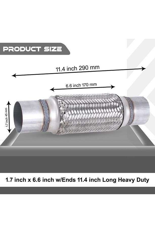 Egzoz Spiral Flex Borusu,45mmx 290mm Üniversal Tip,  Paslanmaz Çelik Çift Örgülü Flex Borusu - 1